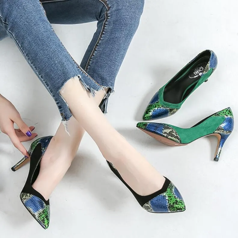Small Size Printed Leather Heel Pumps GS339