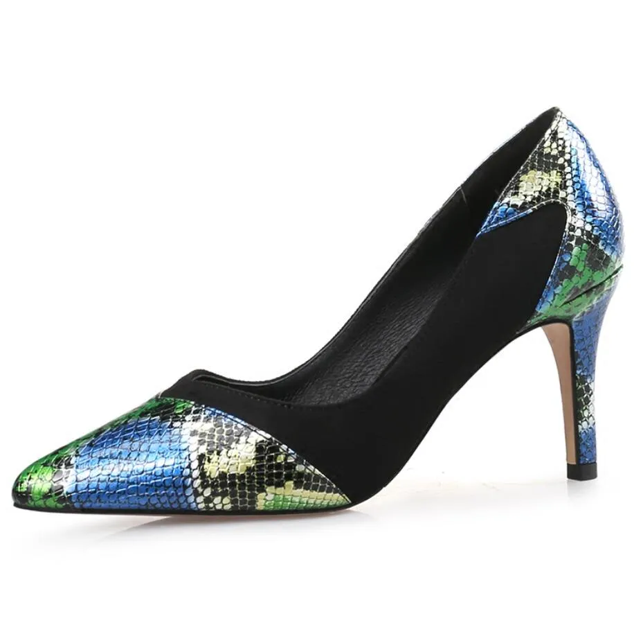 Small Size Printed Leather Heel Pumps GS339