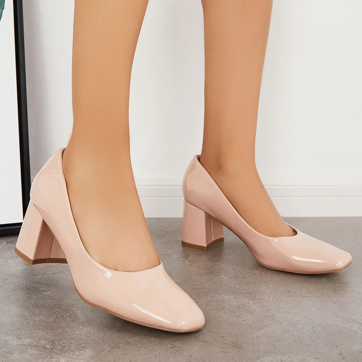 Sohiwoo woman formal Closed Toe Block Chunky High Heel Pumps Dress Shoes