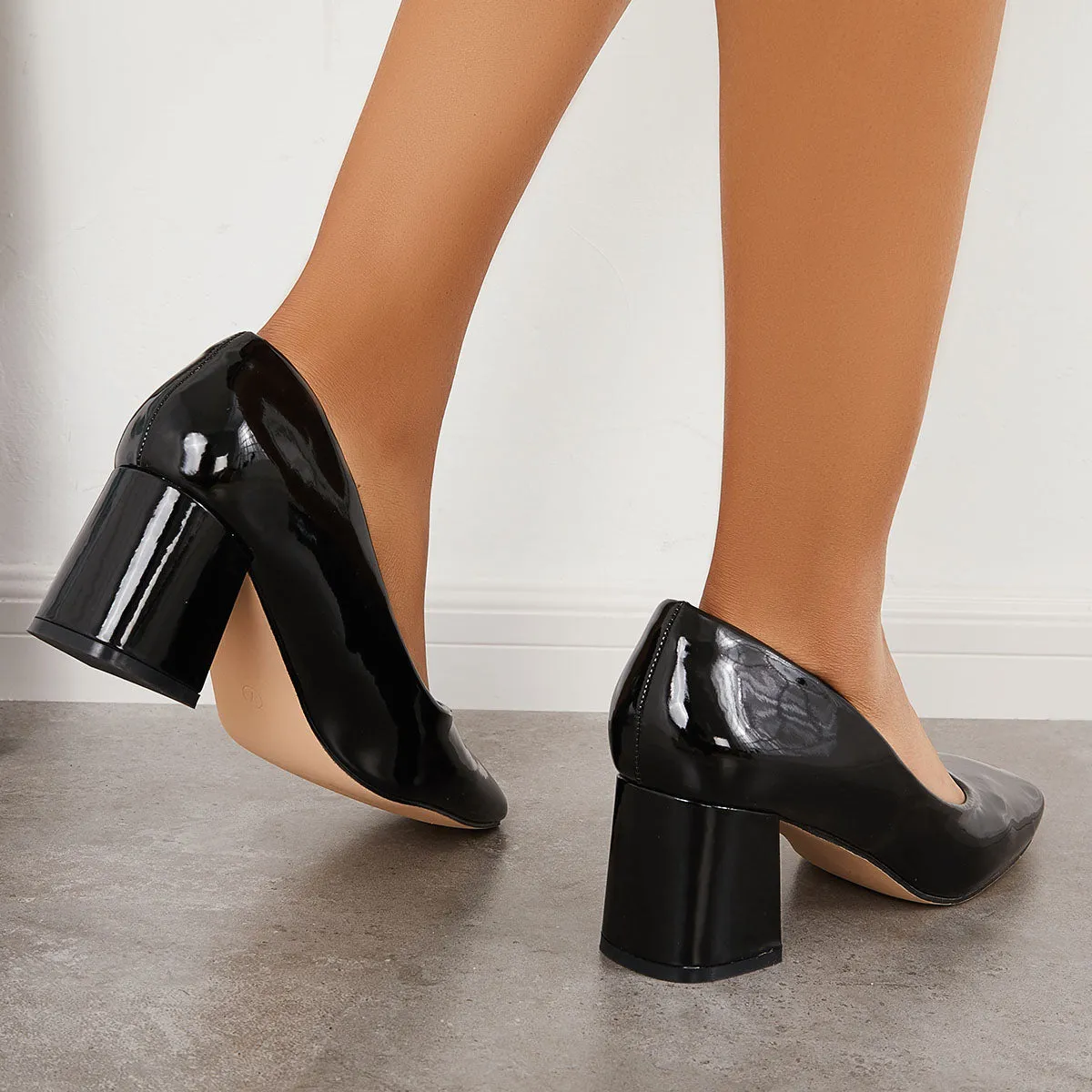Sohiwoo woman formal Closed Toe Block Chunky High Heel Pumps Dress Shoes