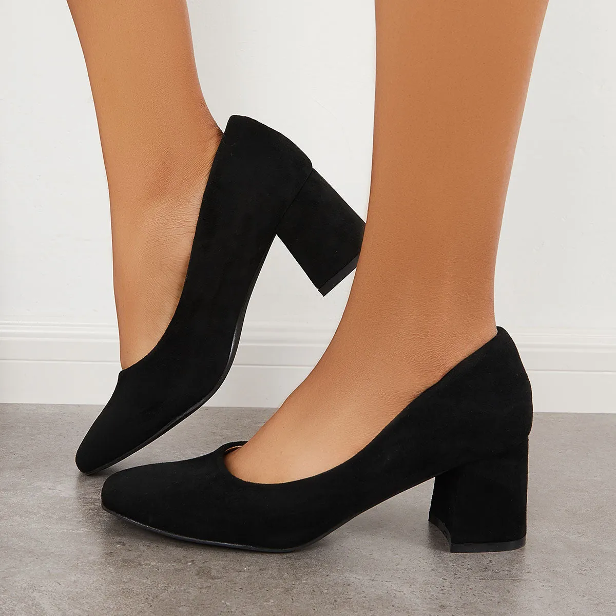 Sohiwoo woman formal Closed Toe Block Chunky High Heel Pumps Dress Shoes
