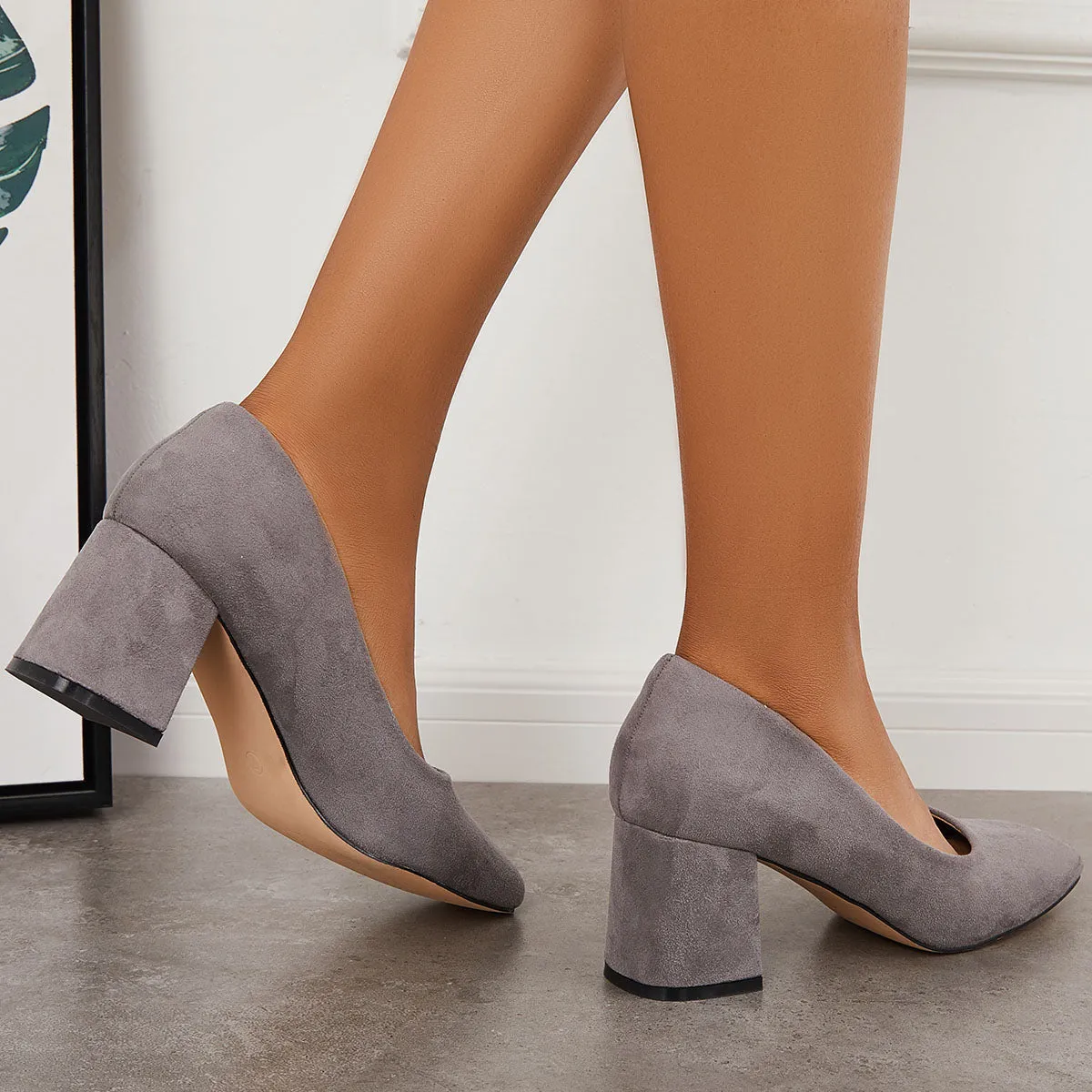 Sohiwoo woman formal Closed Toe Block Chunky High Heel Pumps Dress Shoes