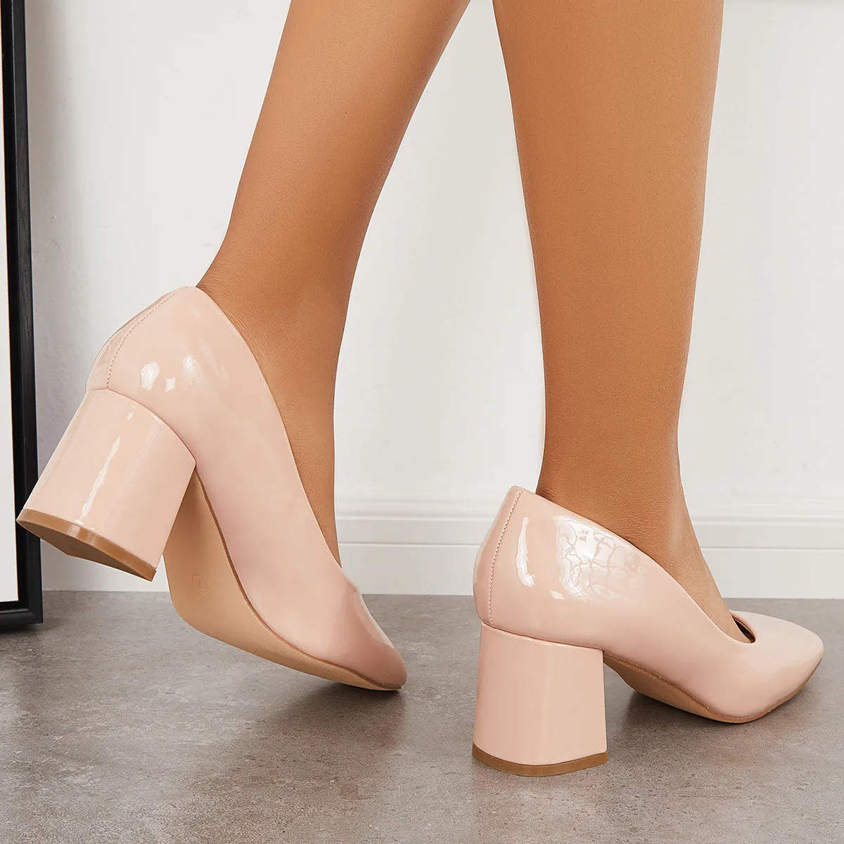 Sohiwoo woman formal Closed Toe Block Chunky High Heel Pumps Dress Shoes
