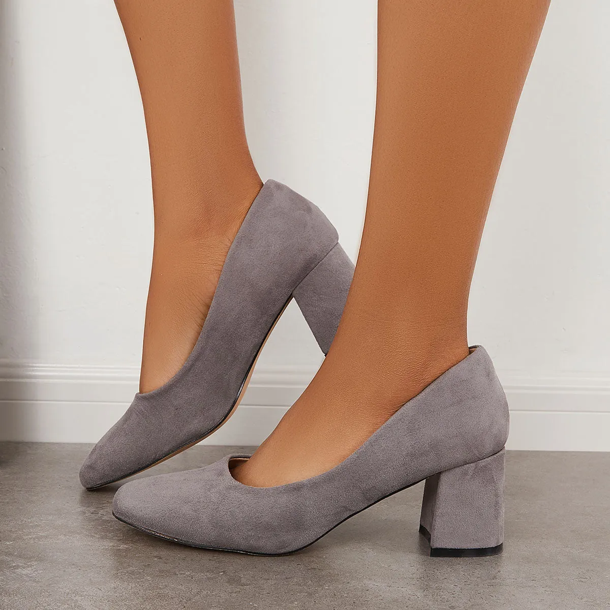 Sohiwoo woman formal Closed Toe Block Chunky High Heel Pumps Dress Shoes