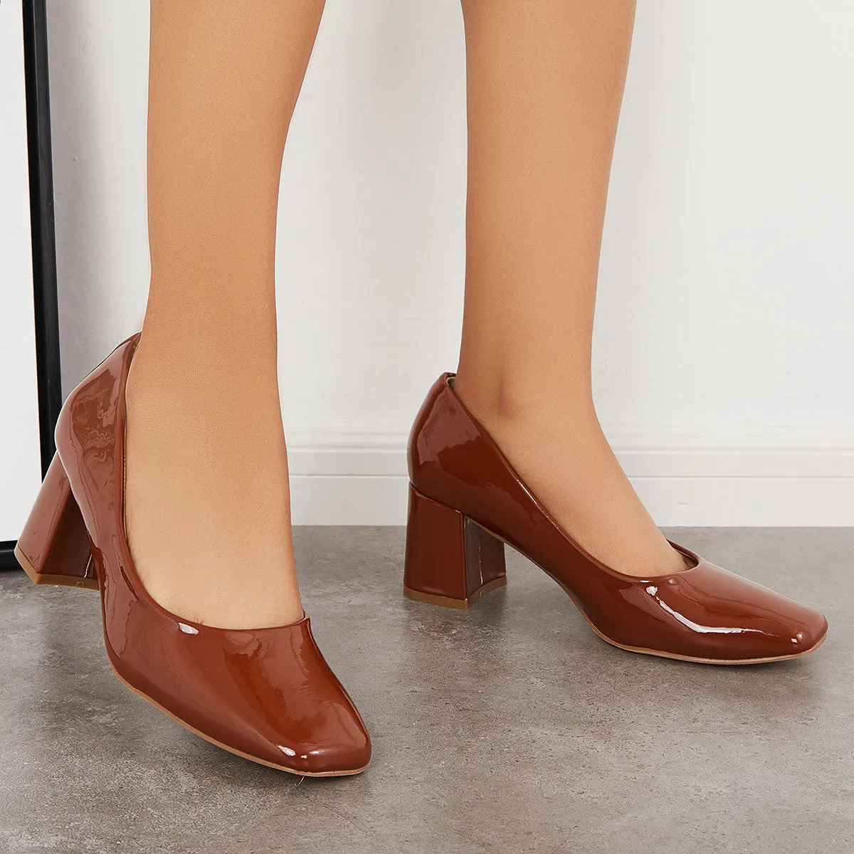 Sohiwoo woman formal Closed Toe Block Chunky High Heel Pumps Dress Shoes