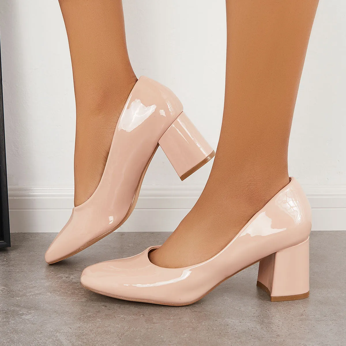 Sohiwoo woman formal Closed Toe Block Chunky High Heel Pumps Dress Shoes
