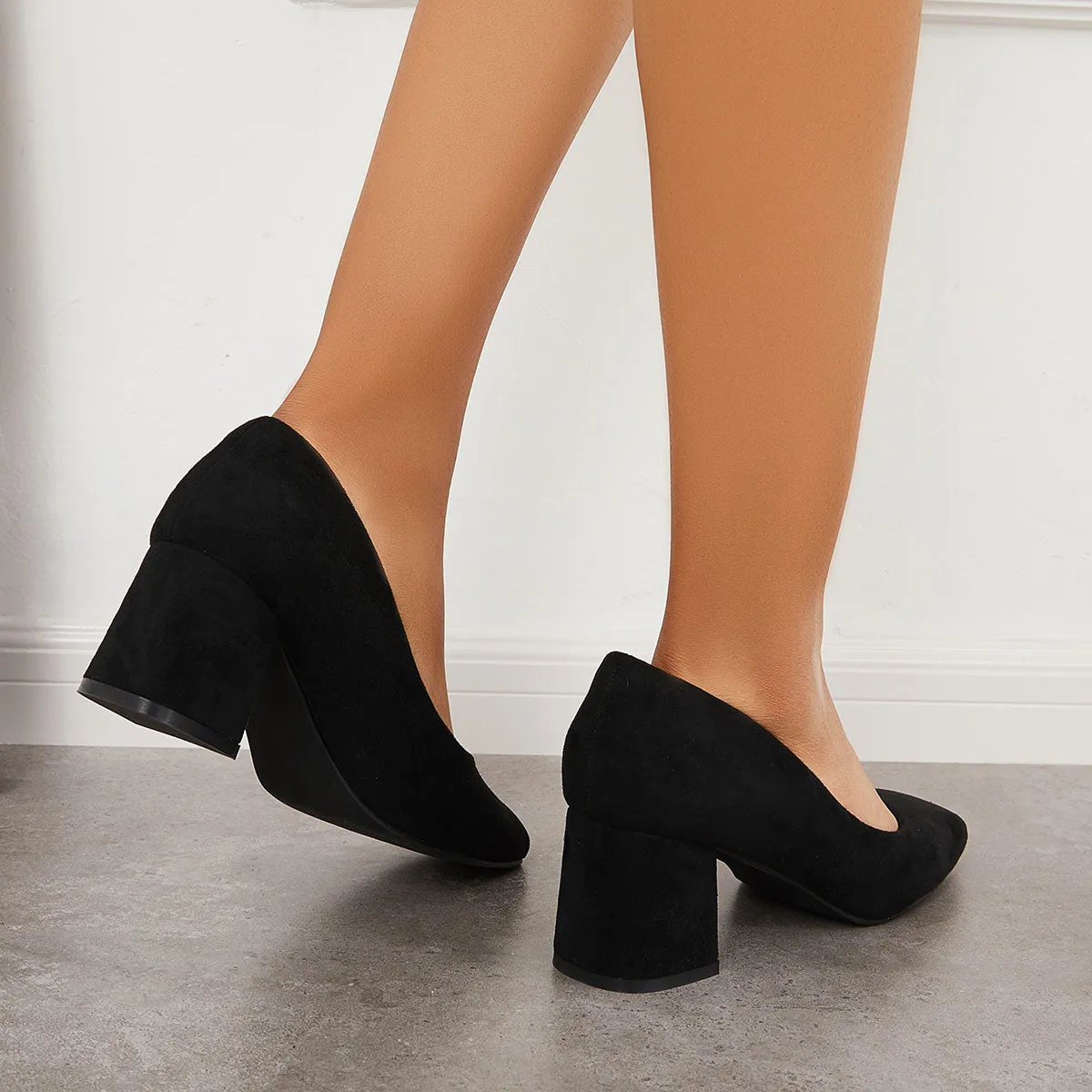 Sohiwoo woman formal Closed Toe Block Chunky High Heel Pumps Dress Shoes