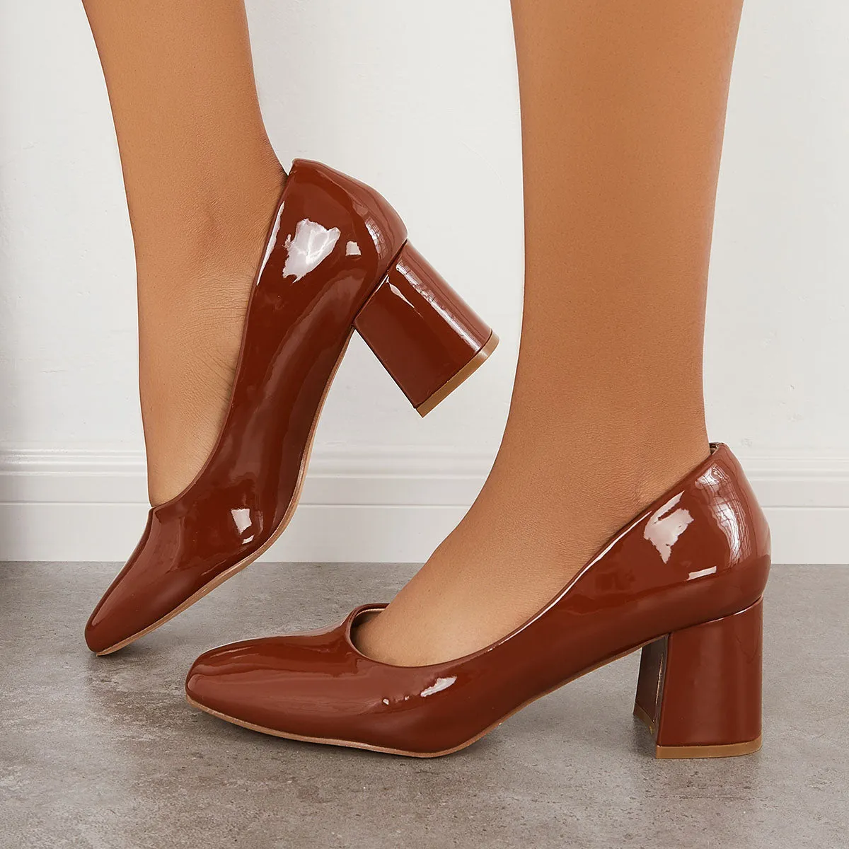Sohiwoo woman formal Closed Toe Block Chunky High Heel Pumps Dress Shoes