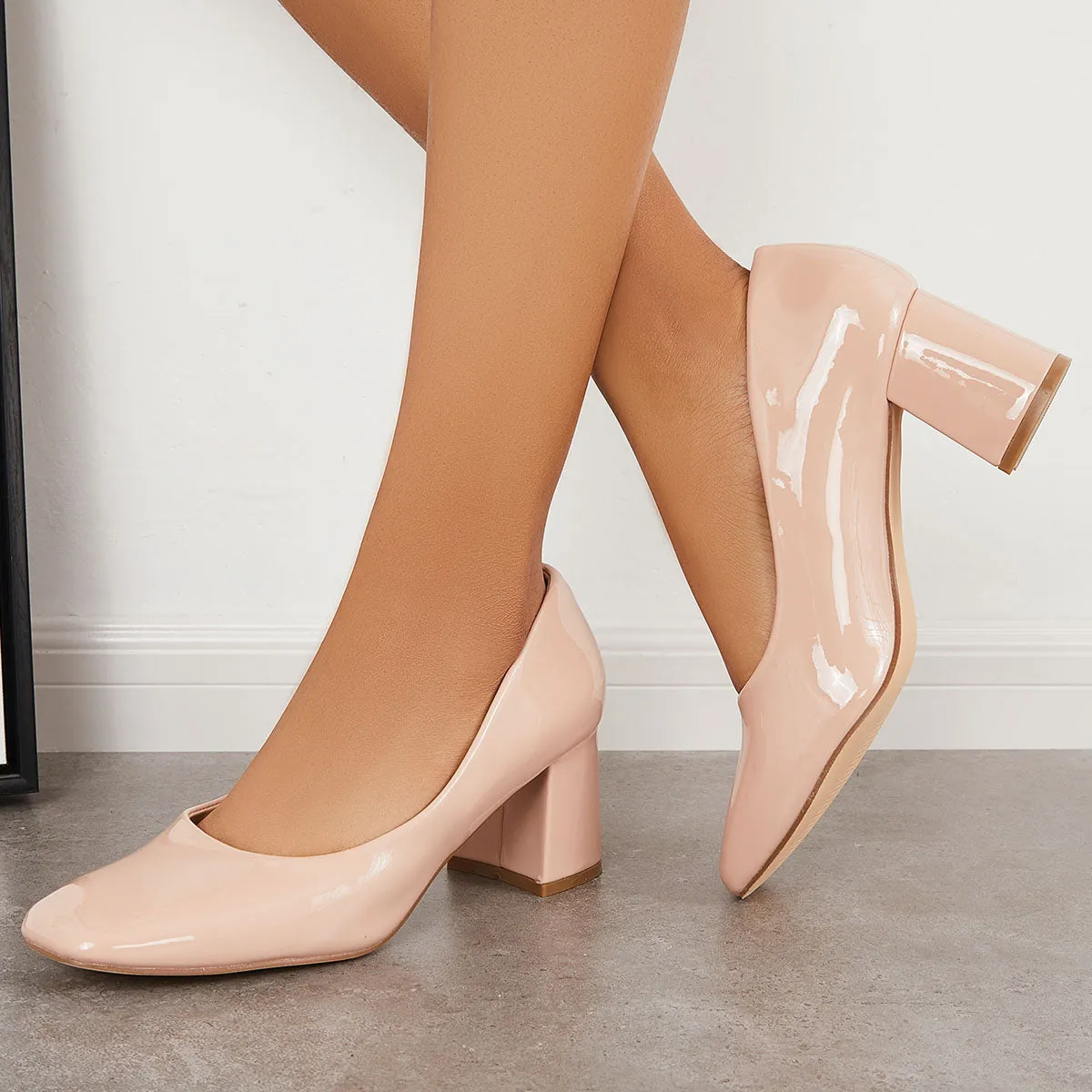 Sohiwoo woman formal Closed Toe Block Chunky High Heel Pumps Dress Shoes