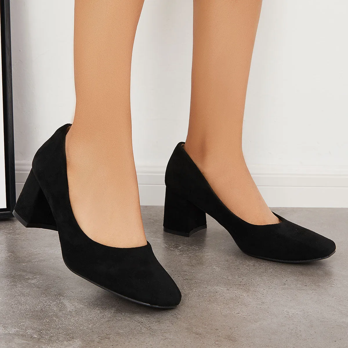 Sohiwoo woman formal Closed Toe Block Chunky High Heel Pumps Dress Shoes