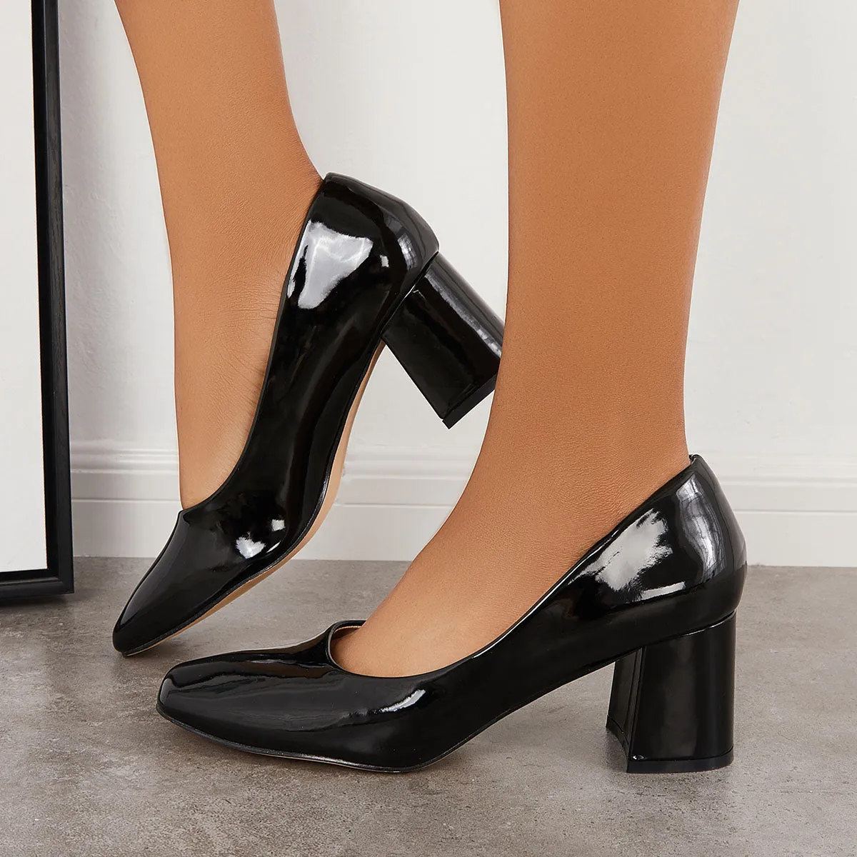 Sohiwoo woman formal Closed Toe Block Chunky High Heel Pumps Dress Shoes