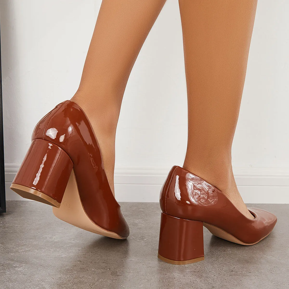 Sohiwoo woman formal Closed Toe Block Chunky High Heel Pumps Dress Shoes
