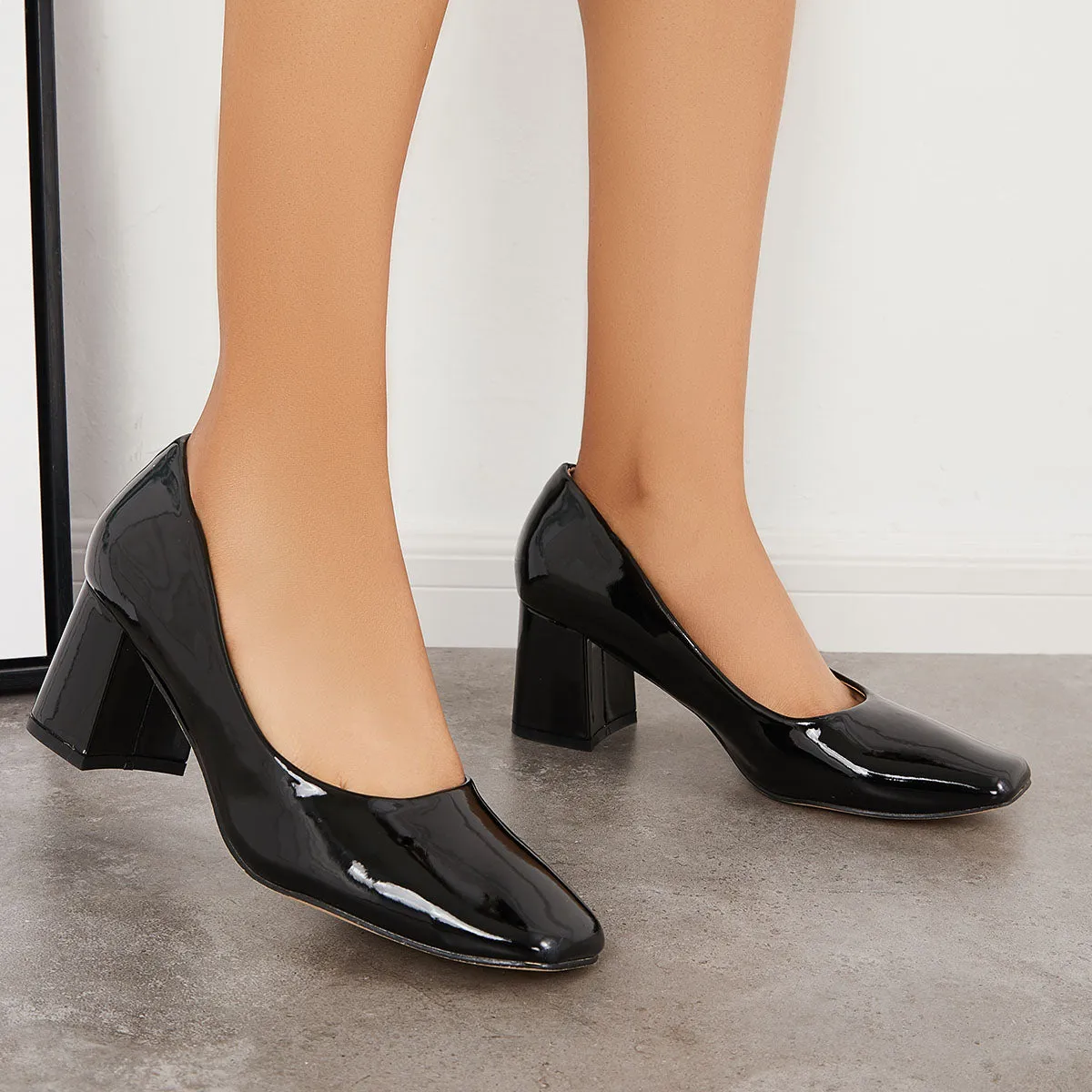 Sohiwoo woman formal Closed Toe Block Chunky High Heel Pumps Dress Shoes