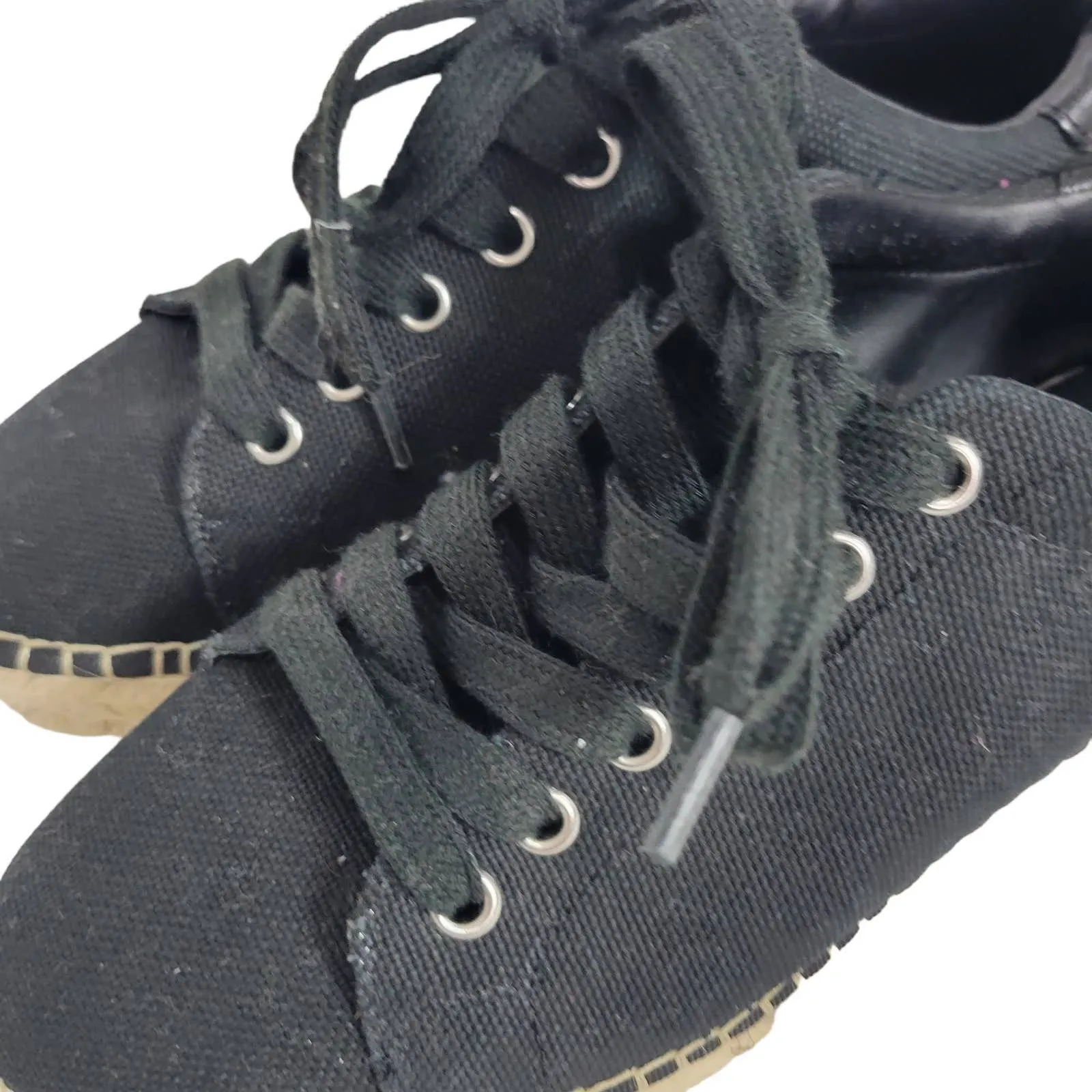 Steve Madden Attitude Espadrille Flatform Shoes Black Canvas Sneakers Size 8.5