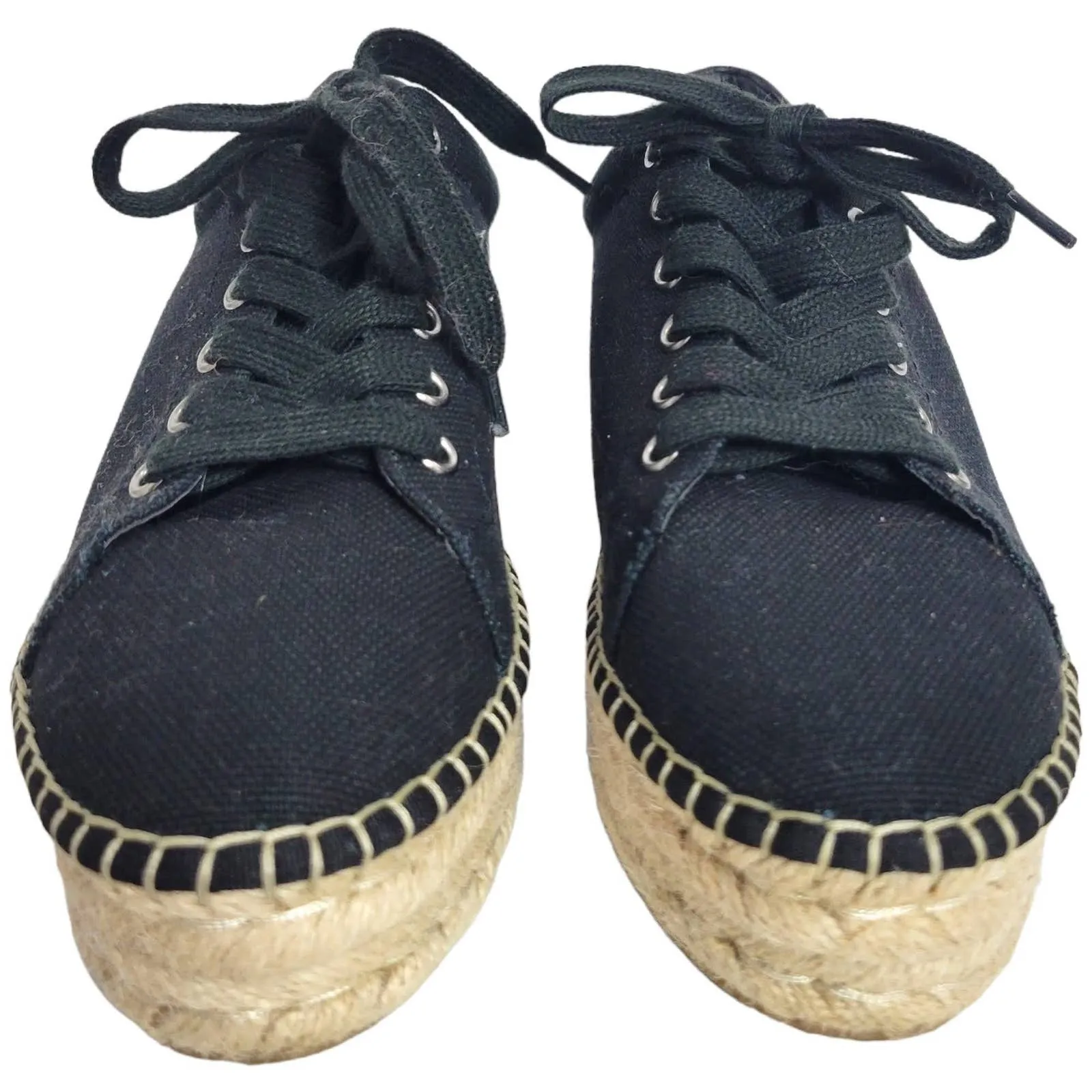 Steve Madden Attitude Espadrille Flatform Shoes Black Canvas Sneakers Size 8.5