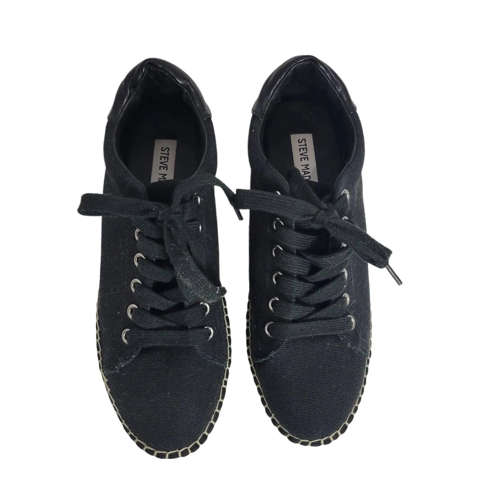 Steve Madden Attitude Espadrille Flatform Shoes Black Canvas Sneakers Size 8.5