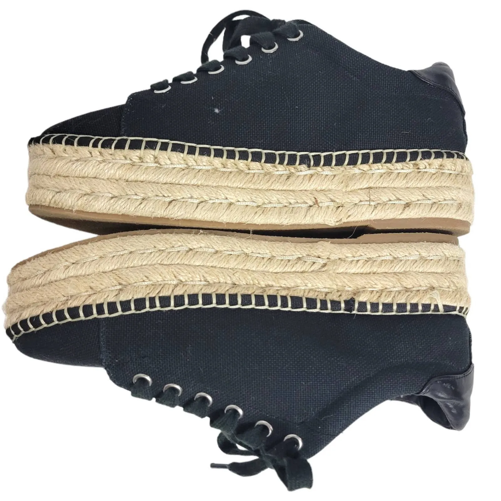 Steve Madden Attitude Espadrille Flatform Shoes Black Canvas Sneakers Size 8.5