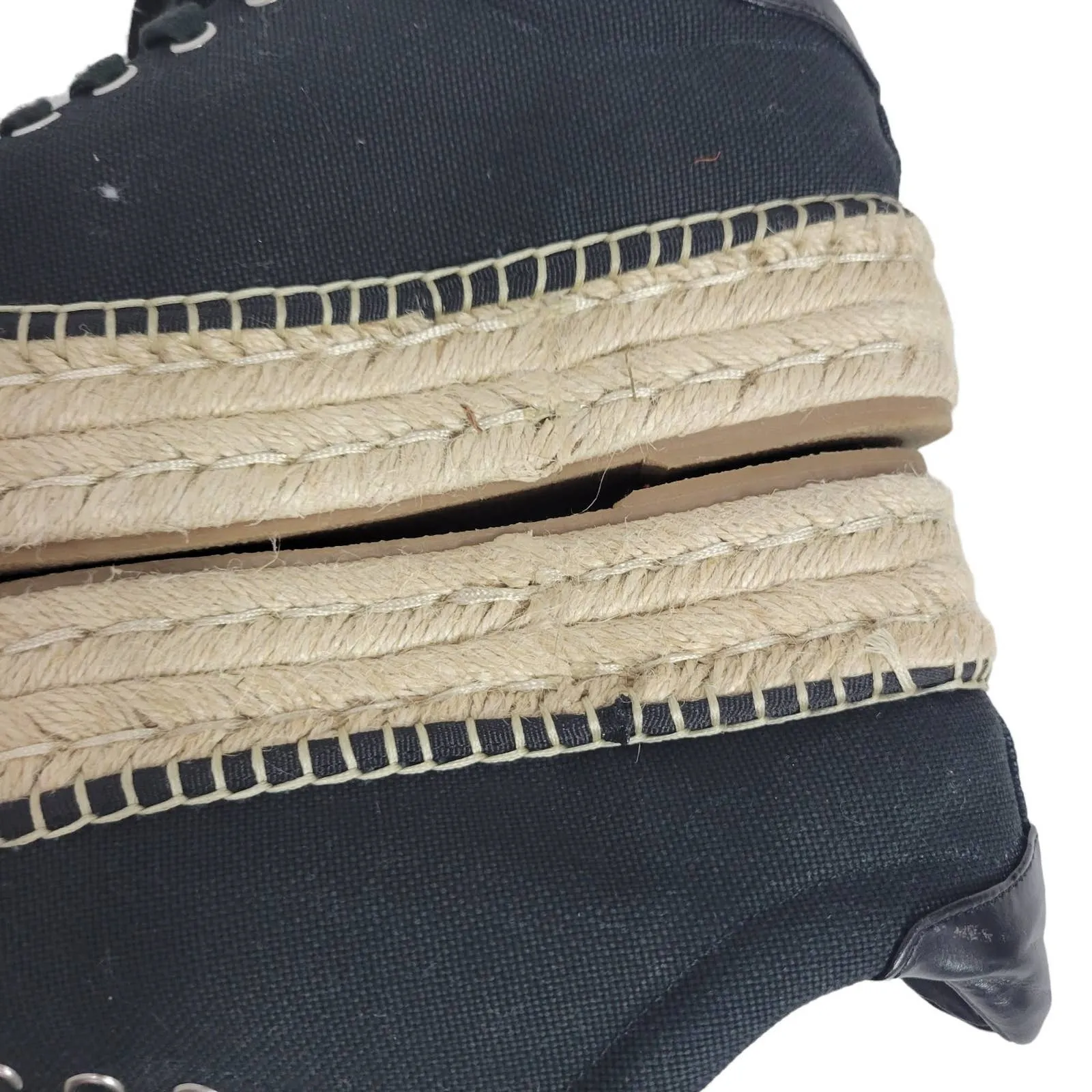 Steve Madden Attitude Espadrille Flatform Shoes Black Canvas Sneakers Size 8.5