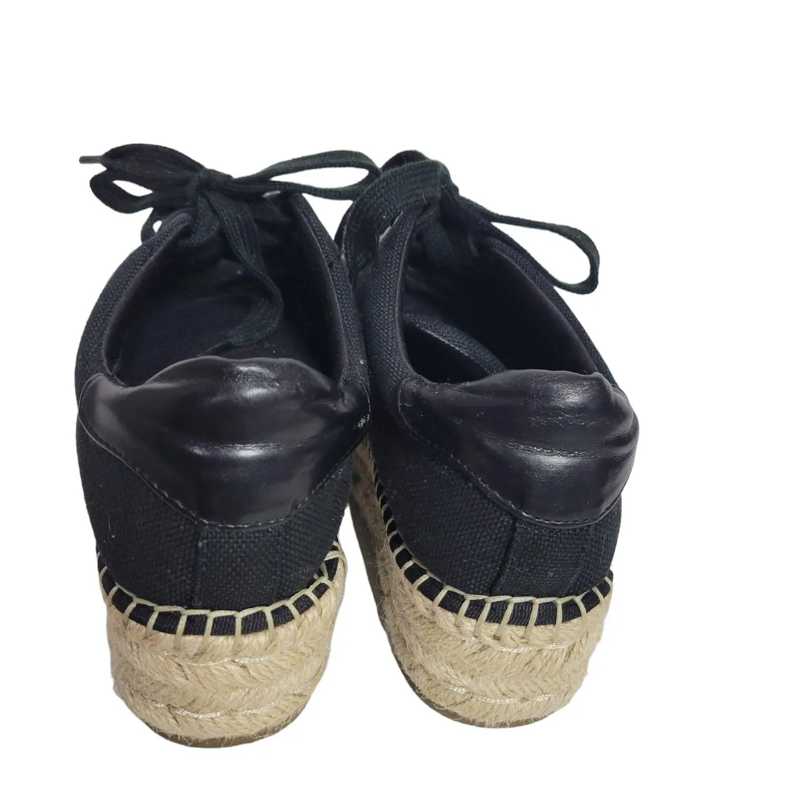 Steve Madden Attitude Espadrille Flatform Shoes Black Canvas Sneakers Size 8.5