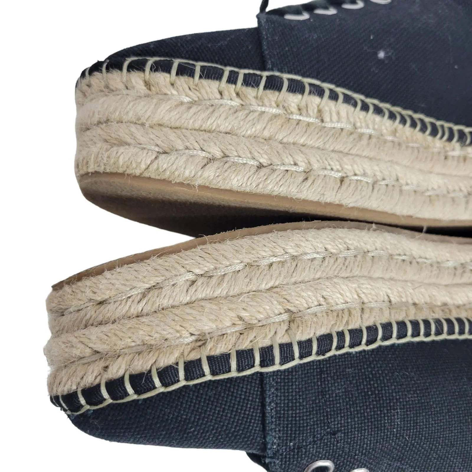 Steve Madden Attitude Espadrille Flatform Shoes Black Canvas Sneakers Size 8.5