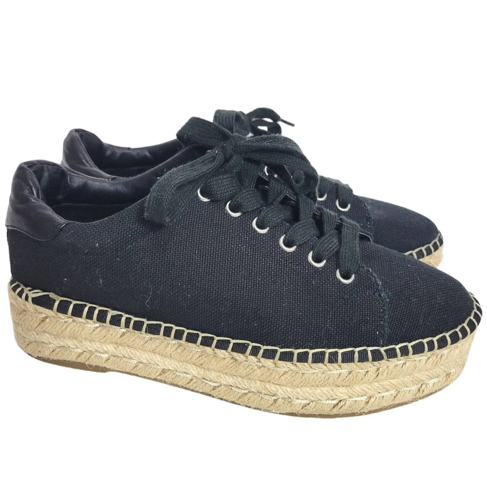 Steve Madden Attitude Espadrille Flatform Shoes Black Canvas Sneakers Size 8.5