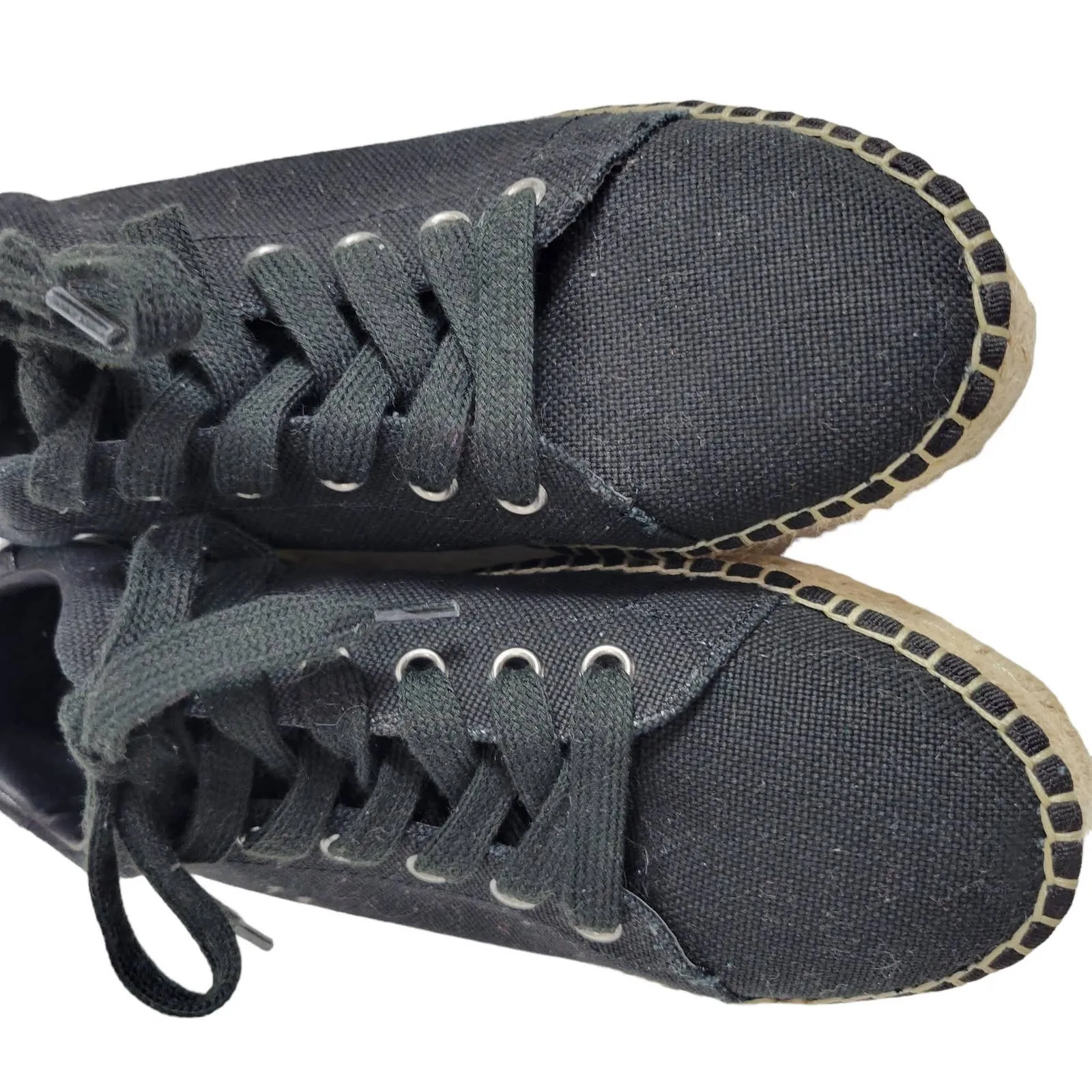 Steve Madden Attitude Espadrille Flatform Shoes Black Canvas Sneakers Size 8.5