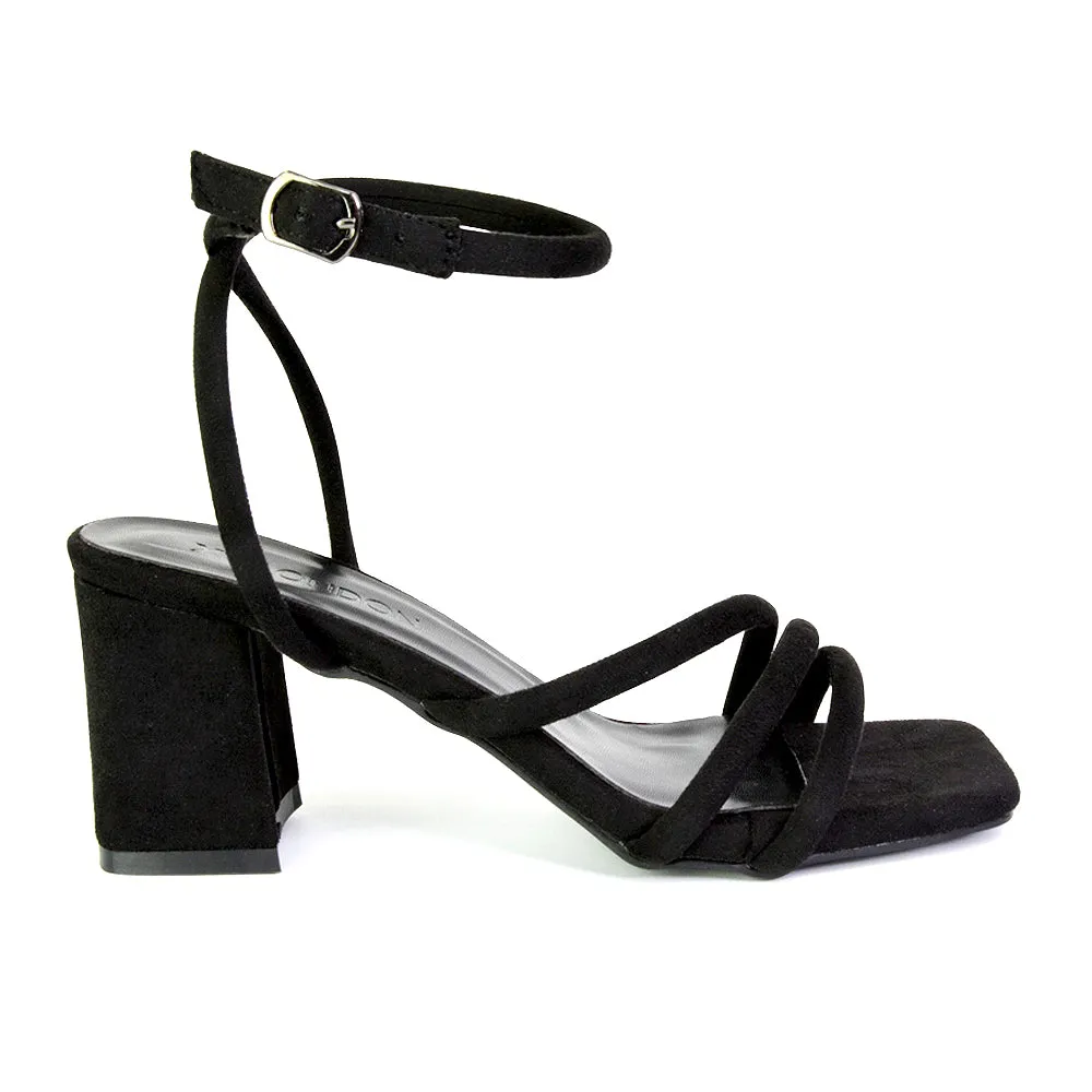 Trixie Square Toe Buckle Up Ankle Strappy Mid Block Heel Sandals in Orange