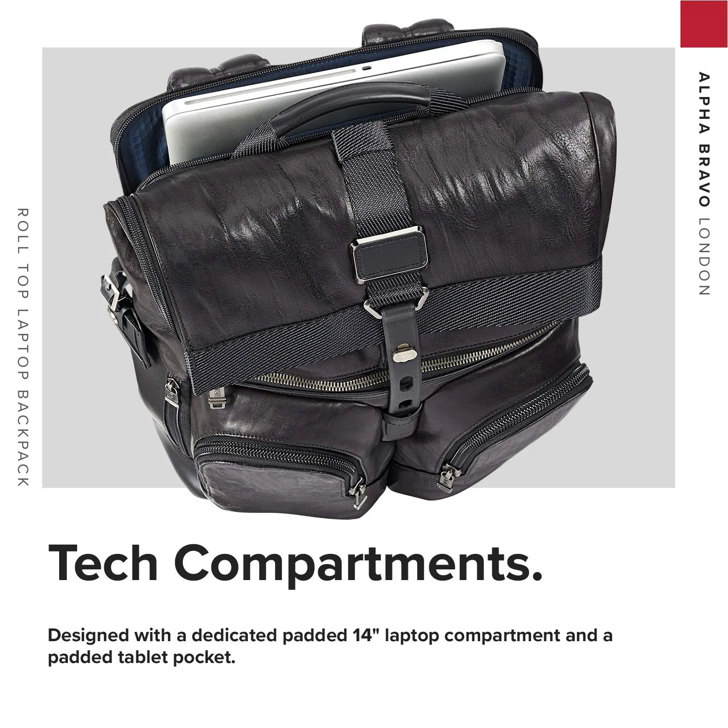 TUMI - Alpha Bravo London Roll Top Leather Laptop Backpack - 15 Inch Computer Bag for Men and Women - Black